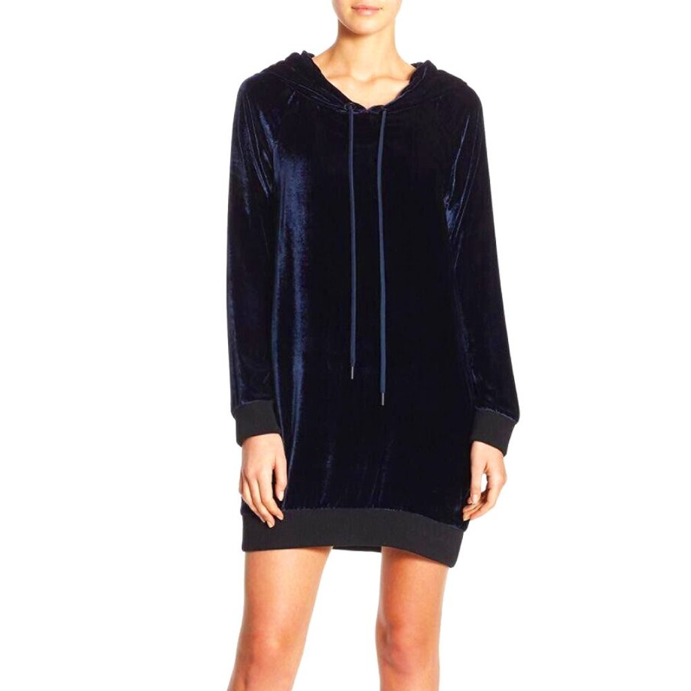Alice + Olivia velvet hooded North Sweatshirt Dress S/P sapphire blue